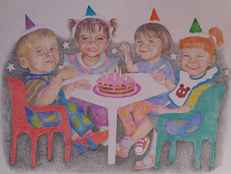 מסיבת יום הולדת עפרונות צבעוניים על נייר ‪, 32*22‬