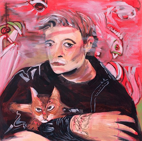 ‏ man with a cat, שמן על בד, 65X63 ס''מ